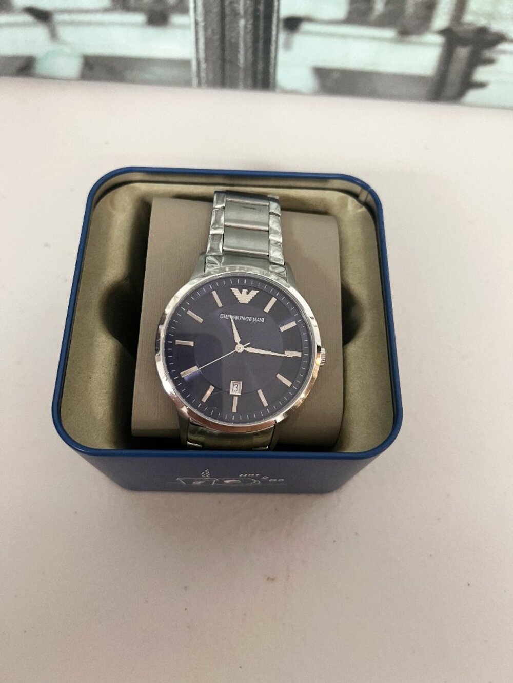 Emporio Armani AR-2477 Men's Watch, Navy Blue Sunray Dial